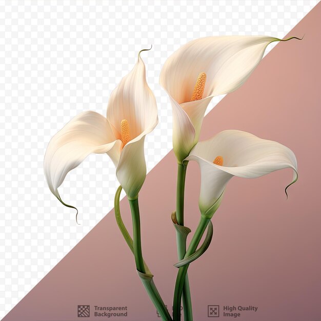 PSD la imagen sensual y romántica presenta lirios de calla retorcidos sobre un fondo transparente