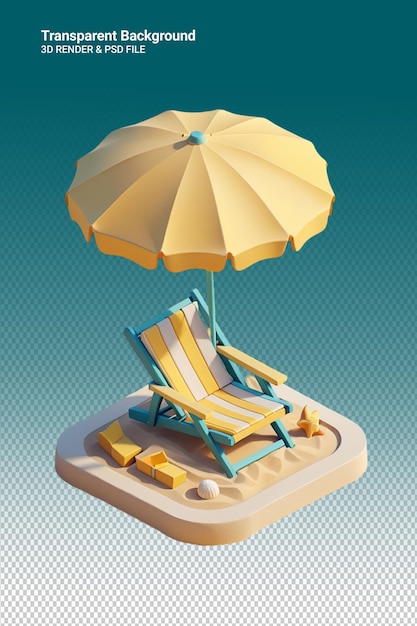 PSD una imagen de una silla de playa y un paraguas de playa