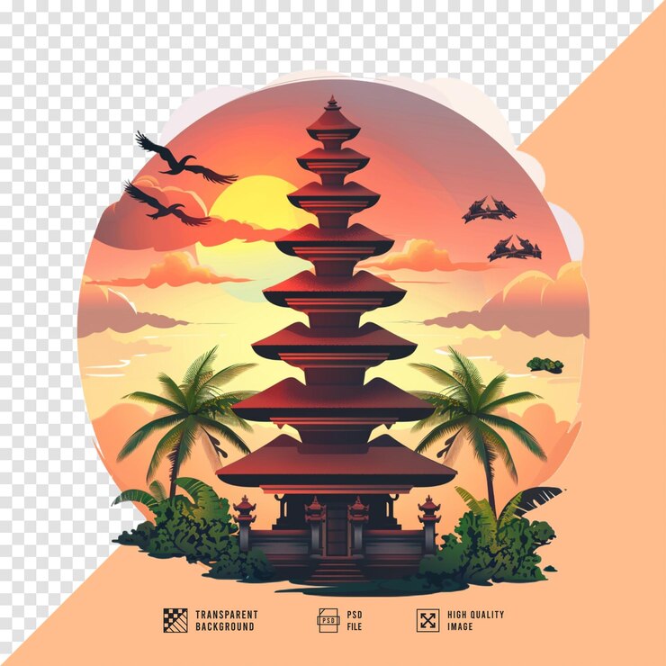 PSD imagen del templo de bali al atardecer sin fondo en calidad hd