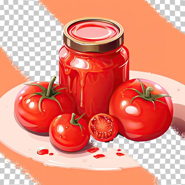 PSD una imagen de tomates y un frasco de salsa de tomate.