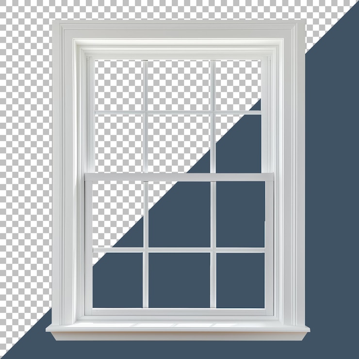 PSD imagen transparente de alta calidad de estilo de ventana doblemente colgada con marcos de madera