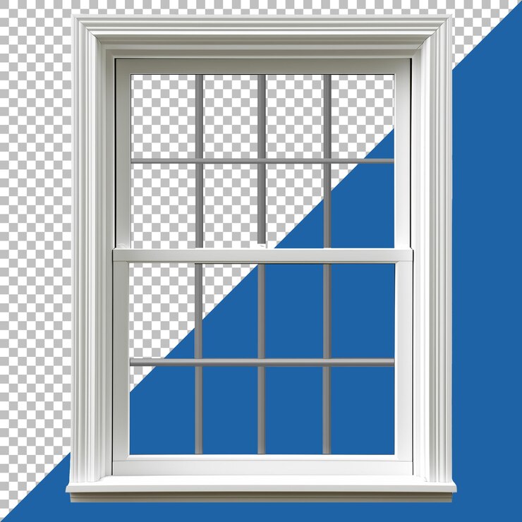 PSD imagen transparente de alta calidad de estilo de ventana doblemente colgada con marcos de madera