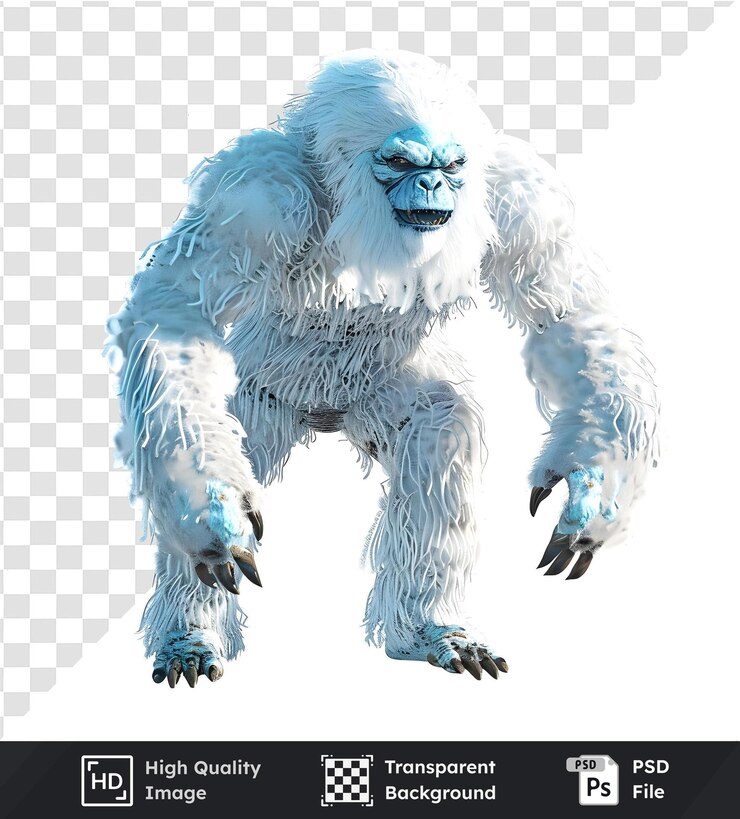 PSD imagen transparente de alta calidad de ilustración 3d de un yeti con cara y garras azules
