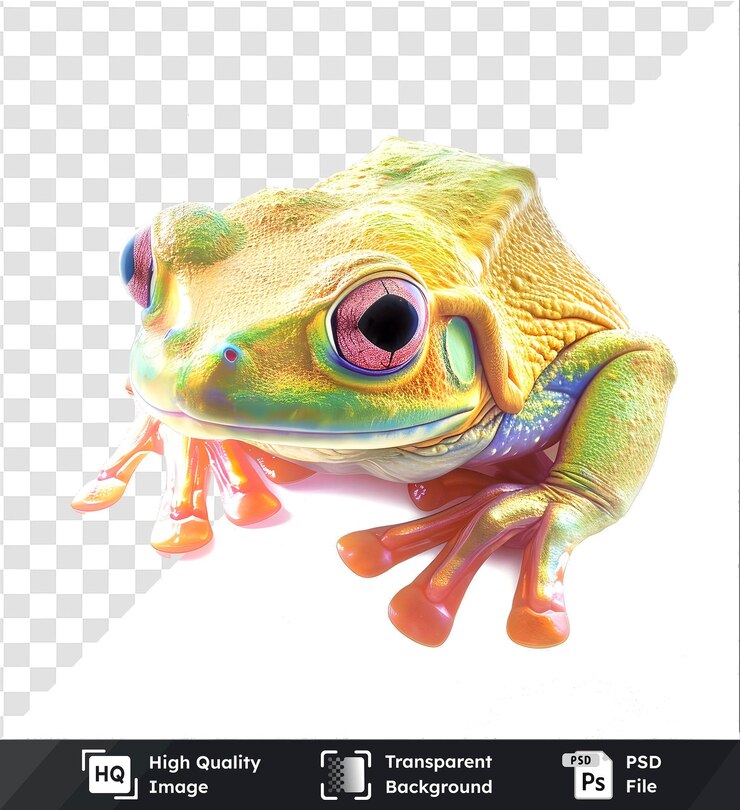 PSD imagen transparente de alta calidad de una ilustración de rana colorida y vibrante sobre un fondo blanco