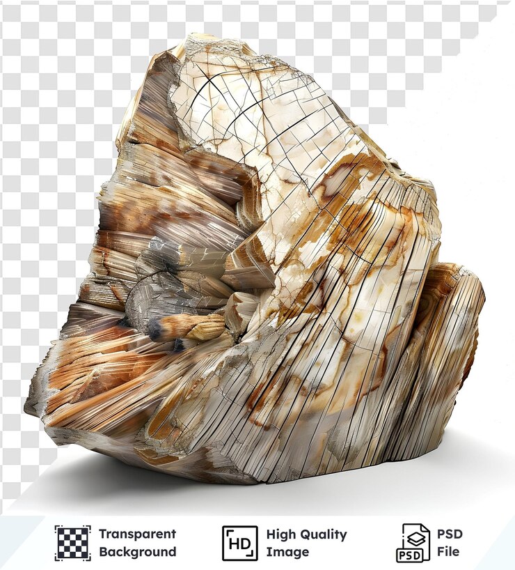 PSD imagen transparente de alta calidad de madera petrificada hiperrealista de alta calidad en un lugar aislado