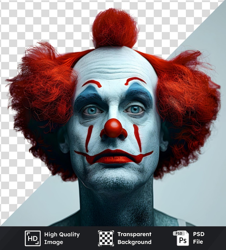 PSD imagen transparente de alta calidad de un payaso un retrato detallado que representa a un payaso con el cabello rojo y m