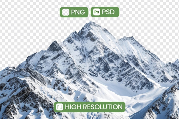 Imagen transparente de alta resolución del pico de la montaña nevada en PNG