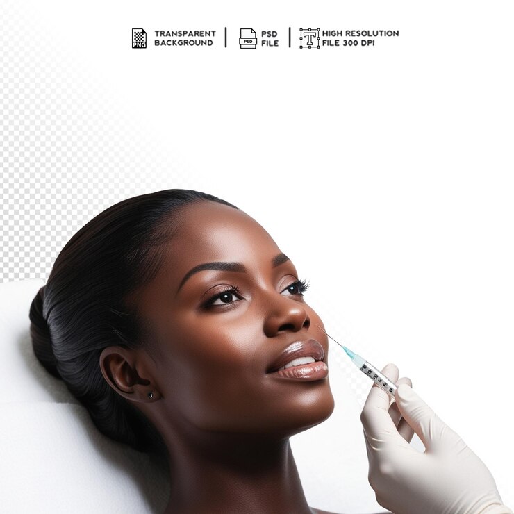PSD imagen transparente de botox de una mujer recibiendo botox