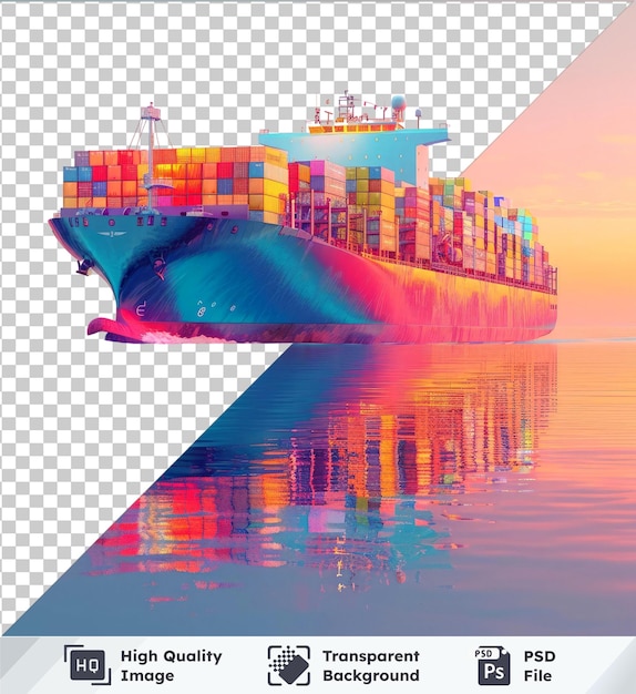 PSD imagen transparente en formato psd de un gran buque de transporte con contenedores en mar abierto