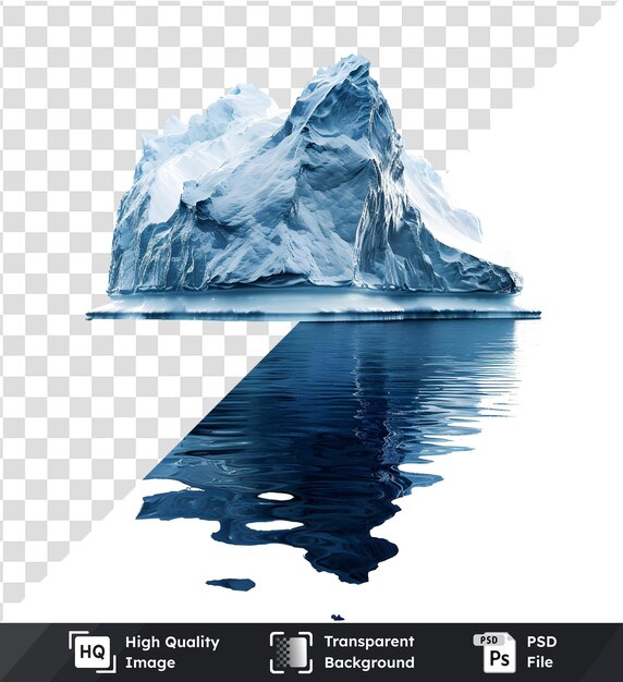 Imagen transparente de un majestuoso iceberg flotando serenamente en el agua del océano que refleja su glaciar