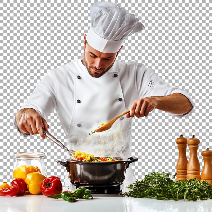 PSD imagen transparente o png del chef cocinando los alimentos