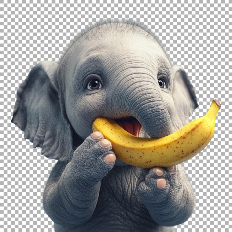 PSD imagen transparente o png de un elefante bebé comiendo un plátano