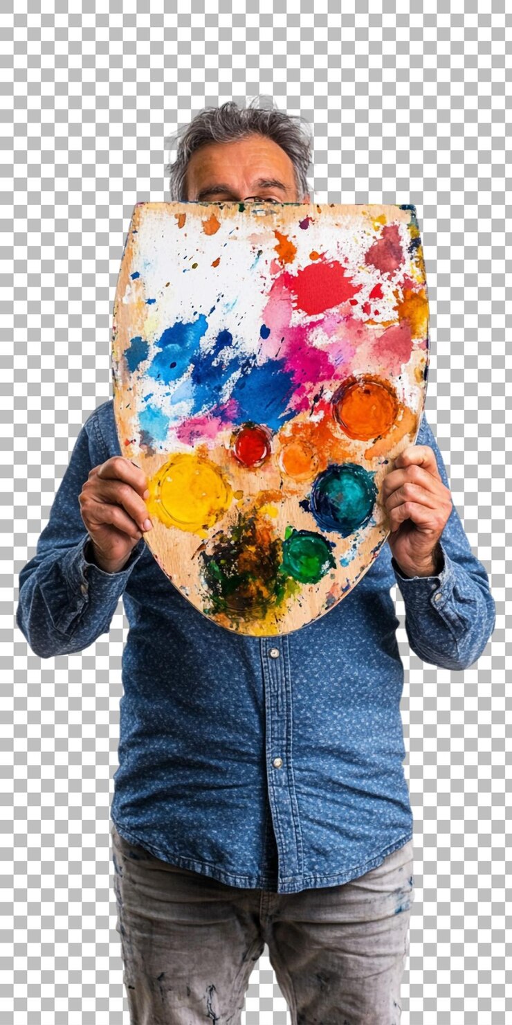 PSD imagen transparente o png de una persona que sostiene una paleta de pintores
