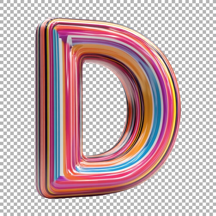 PSD imagen transparente o png de representación 3d de un alfabeto d hecho a partir de líneas retro