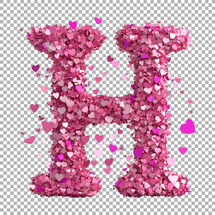 PSD imagen transparente o png de representación 3d de un alfabeto h hecho de confeti de corazón