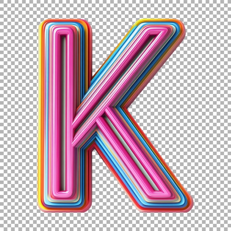 PSD imagen transparente o png de representación 3d de un alfabeto k hecho a partir de líneas retro