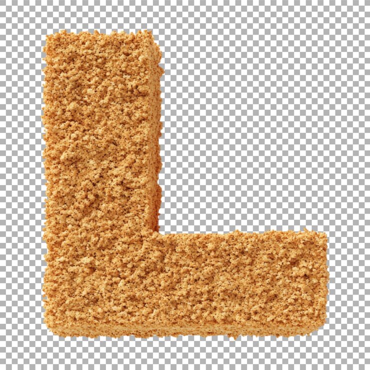 PSD imagen transparente o png de una representación 3d de un alfabeto l hecho de migas de pan