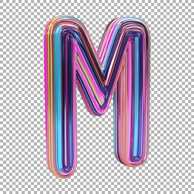 Imagen transparente o PNG de representación 3D de un alfabeto M hecho a partir de líneas retro