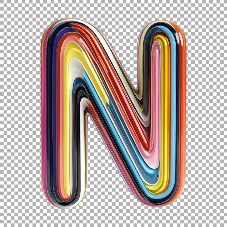 PSD imagen transparente o png de representación 3d de un alfabeto n hecho a partir de líneas retro