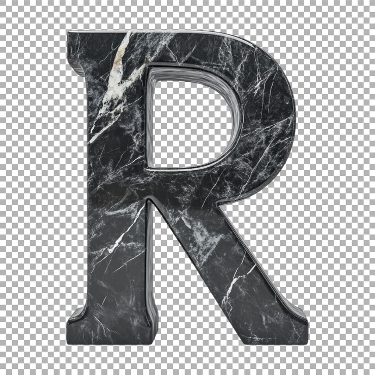 PSD imagen transparente o png de representación 3d de un alfabeto r hecho de mármol negro