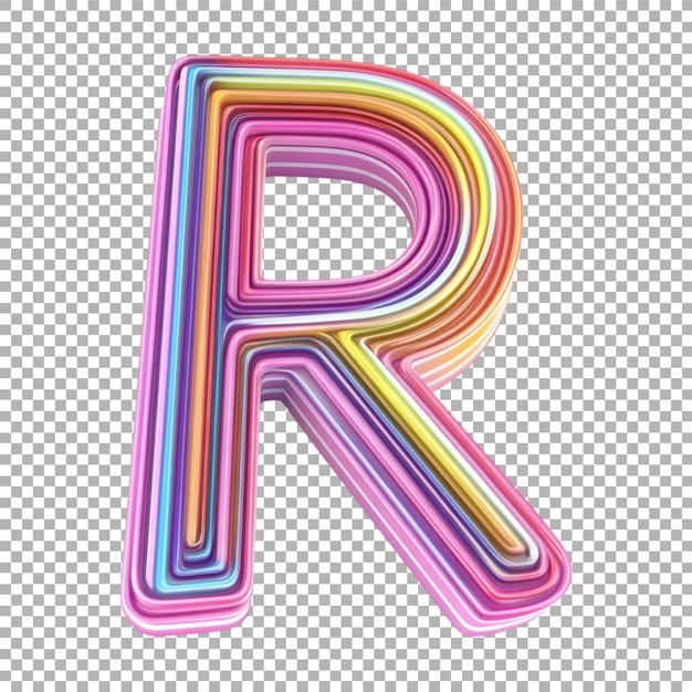 Imagen transparente o PNG de representación 3D de un alfabeto R hecho a partir de líneas retro