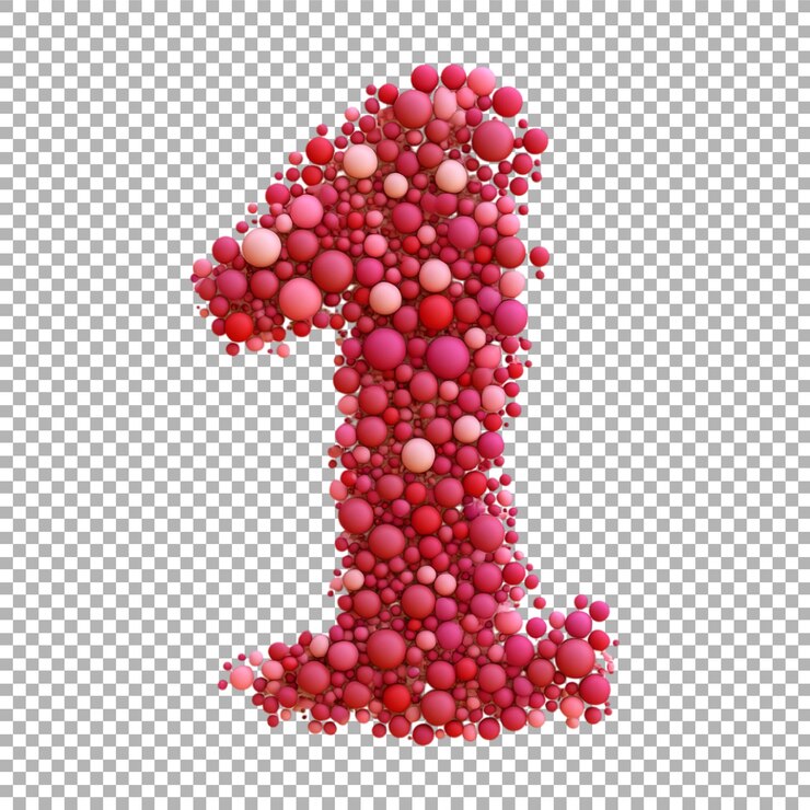 PSD imagen transparente o png de representación 3d de un número alfabético 1 hecho de puntos de goma