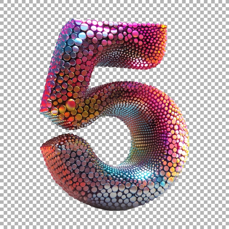 PSD imagen transparente o png de representación 3d de un número alfabético 5 hecho de círculos de medio tono