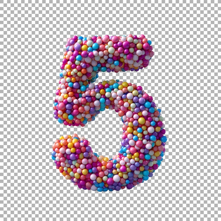 PSD imagen transparente o png de representación 3d de un número alfabético 5 hecho de puntos de goma