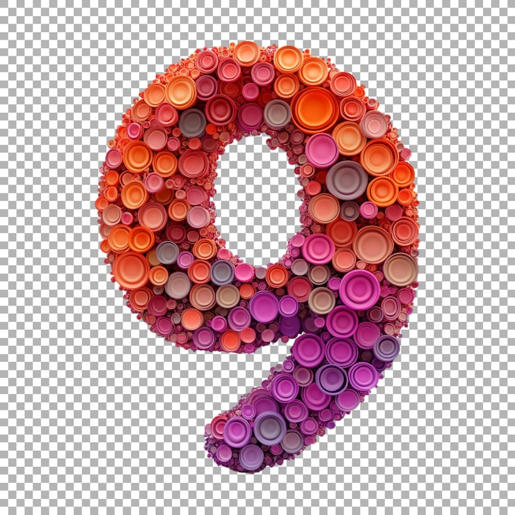 PSD imagen transparente o png de representación 3d de un número alfabético 9 hecho de círculos de medio tono