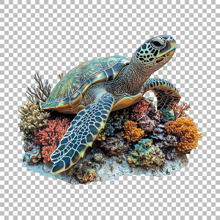 PSD imagen transparente o png de una tortuga nadando sobre corales de colores en el océano
