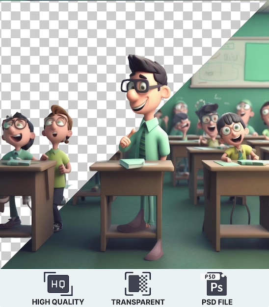 PSD imagen transparente de psd dibujada en 3d del maestro educando a las mentes jóvenes en un aula