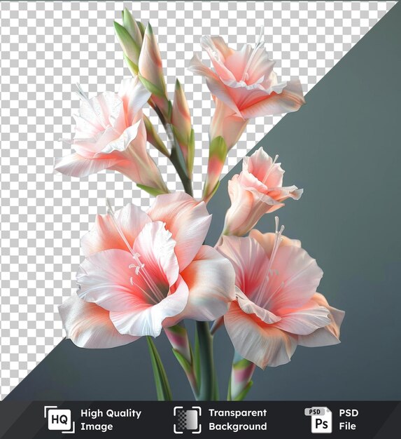 PSD imagen transparente psd flor de gladiolus png clipart con una variedad de flores rosas y blancas con tallos verdes