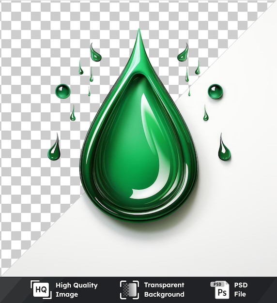 Imagen transparente de psd gota de tinta en el agua símbolo vectorial verde esmeralda gota de líquido en un fondo aislado