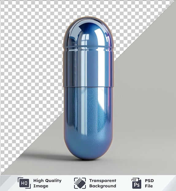 PSD imagen transparente de psd modelo de pastilla de medicina de cápsula azul sobre un fondo gris