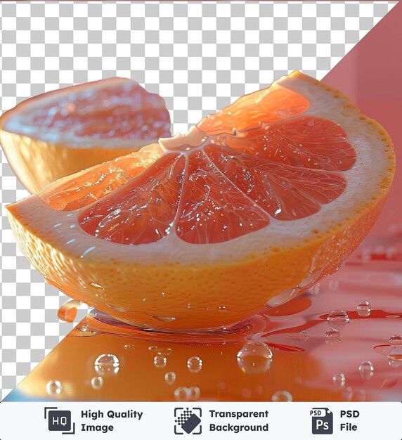 Imagen transparente de psd de naranjas sin cocer y gotas de agua en una mesa