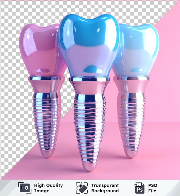 PSD imagen transparente de psd tres maqueta de implante dental en un fondo rosado