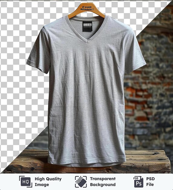 PSD imagen transparente psd vista delantera captura una camiseta premium etiqueta de tela de material de algodón gris