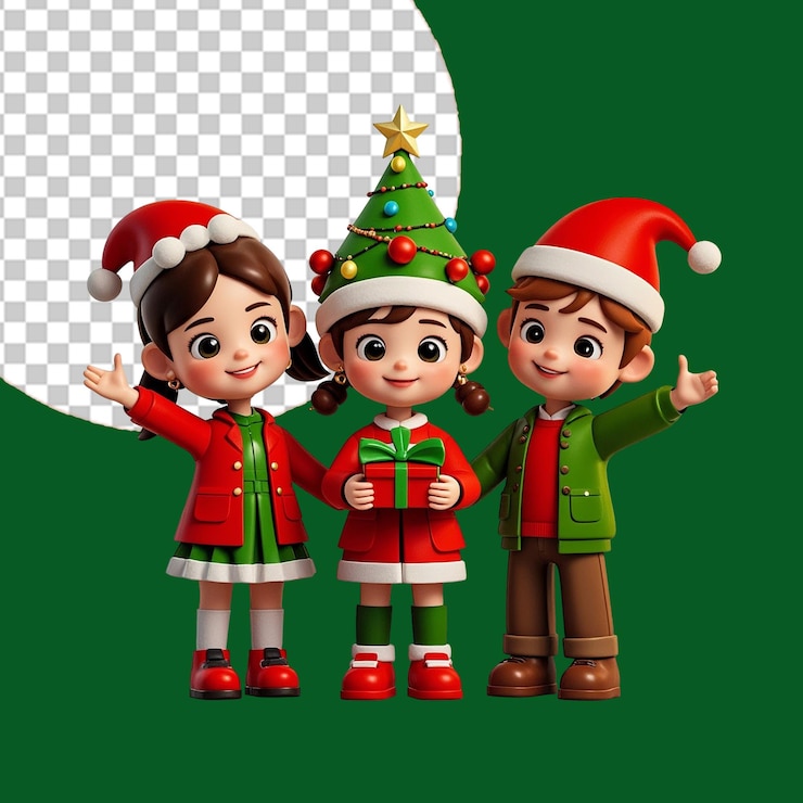 PSD una imagen de tres niños con sombreros de santa y un sombrero de santa aislado