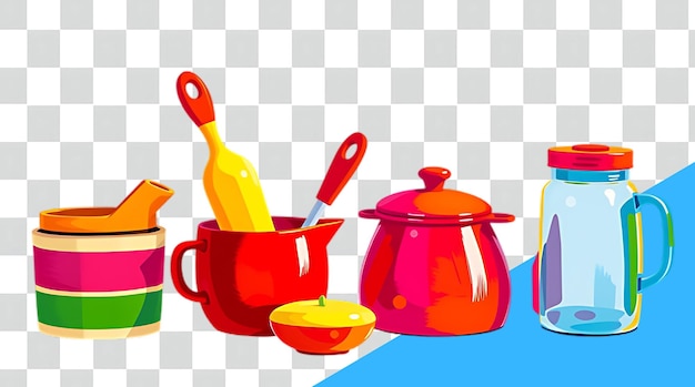 una imagen de tres utensilios de cocina diferentes y un recipiente de comida