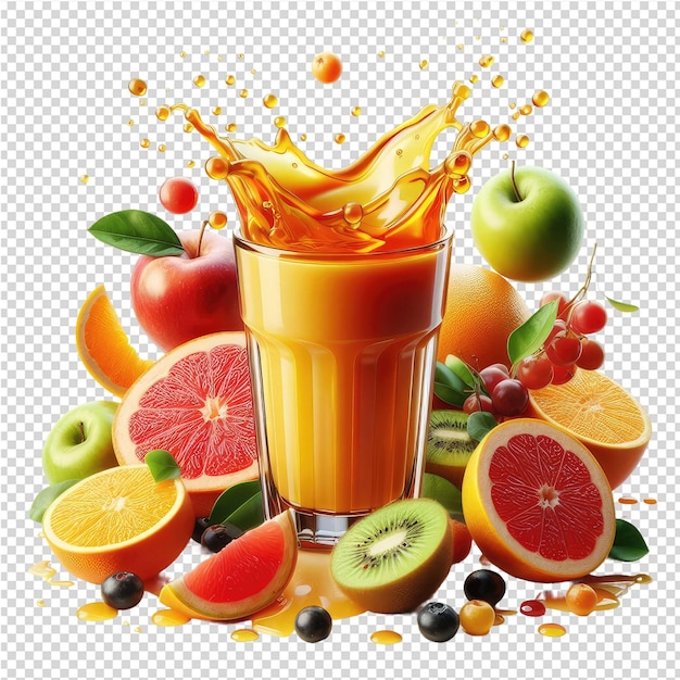 PSD una imagen de un vaso de jugo de naranja y frutas