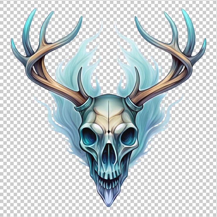 PSD imagen vectorial en color de una criatura fantasmal con un cráneo de ciervo