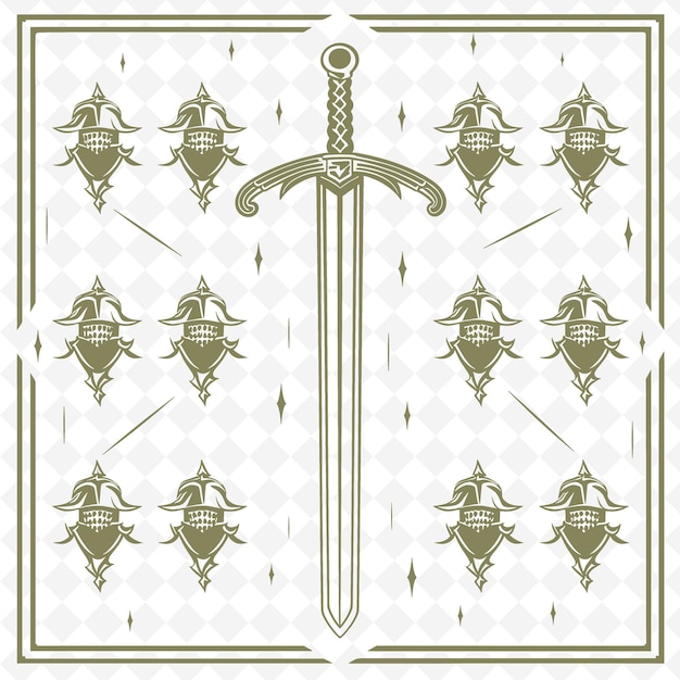 una imagen verde y dorada de una espada con un fondo dorado