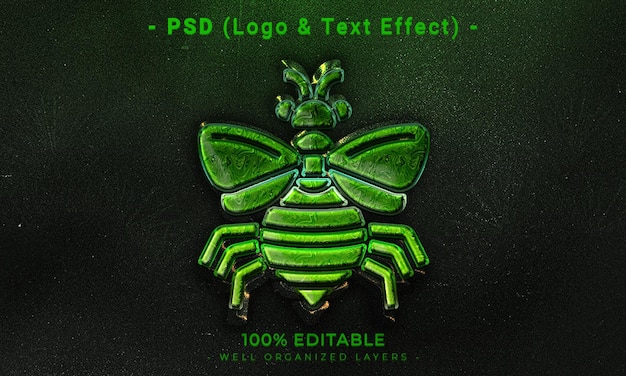 PSD una imagen verde y negra de una abeja con las palabras 100 editable