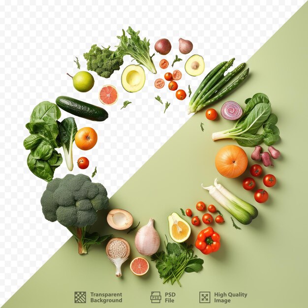 PSD una imagen de verduras y frutas con la palabra 