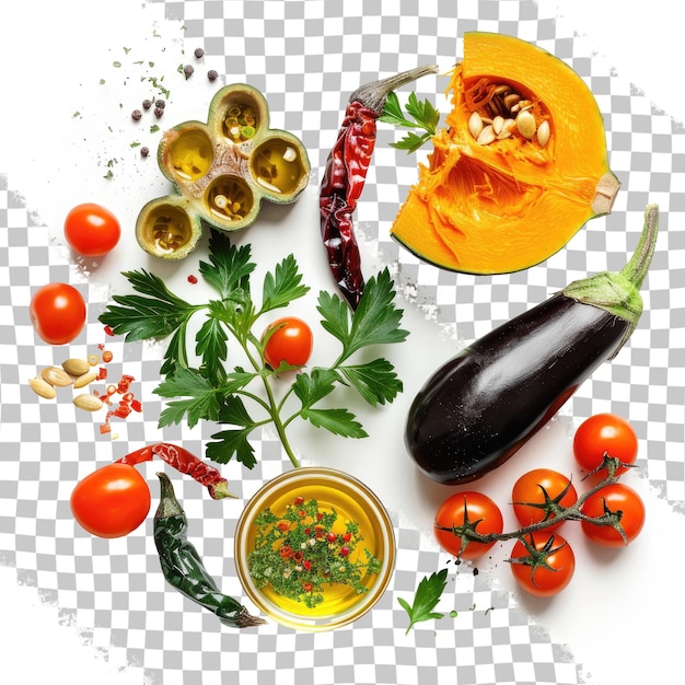 PSD una imagen de verduras incluyendo un pepino, tomates y pimientos