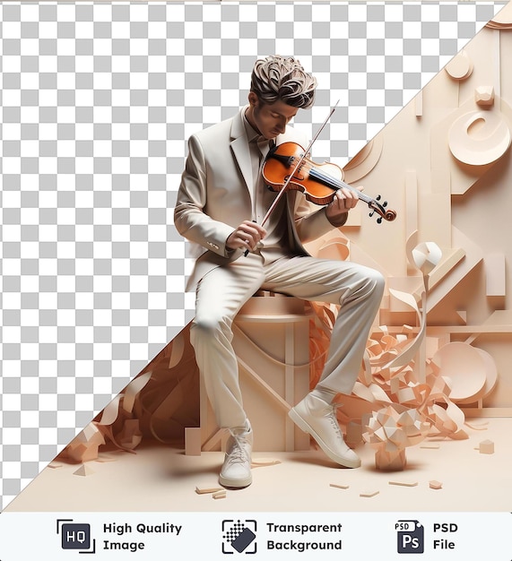 PSD imagen de un violinista en 3d tocando un solo