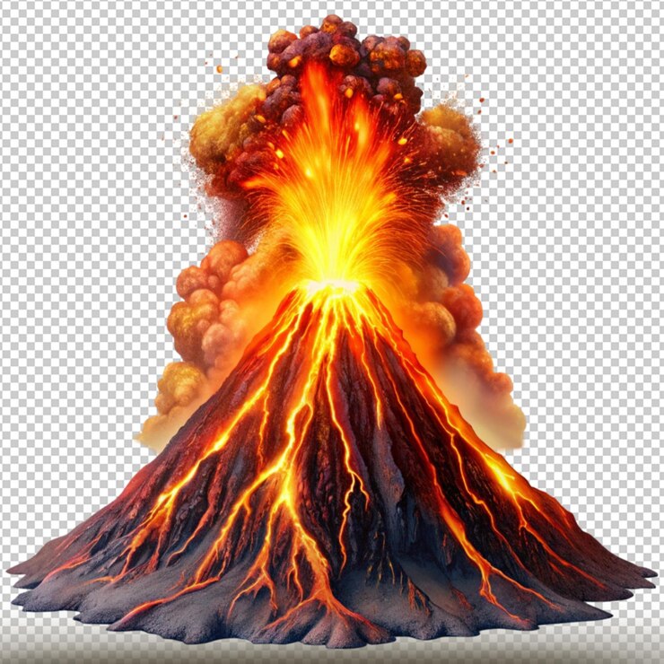 PSD una imagen de un volcán con un fuego en él