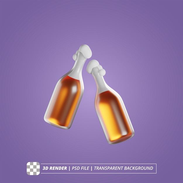Imágenes aisladas de renderización 3D de una doble botella de cerveza