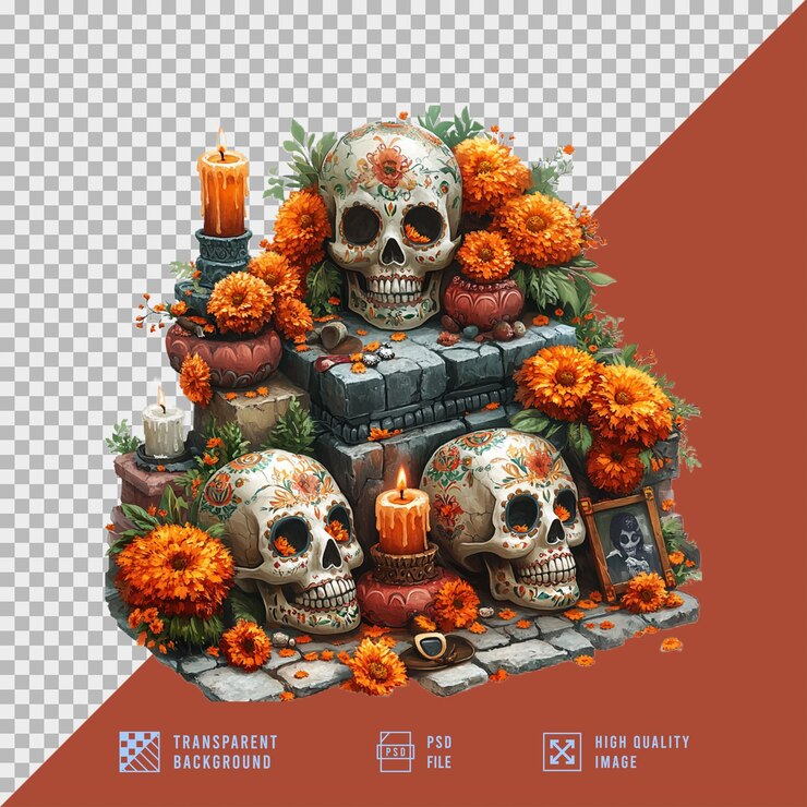 PSD imágenes de dia de muertos con fondo transparente