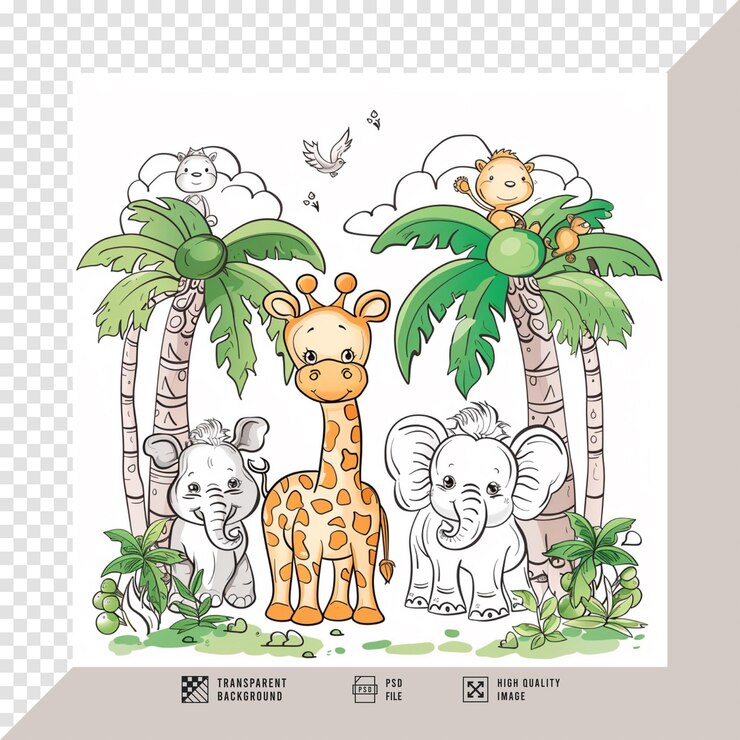 PSD imágenes de dibujos animados de animales de la selva sin fondo calidad hd